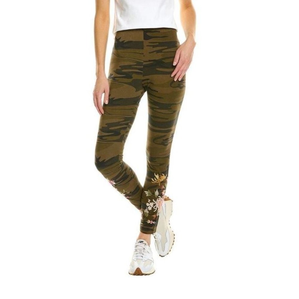 Johnny Was Mei Leggings Cotton Floral Embroidery Legging Camo Pants Beige M NEW